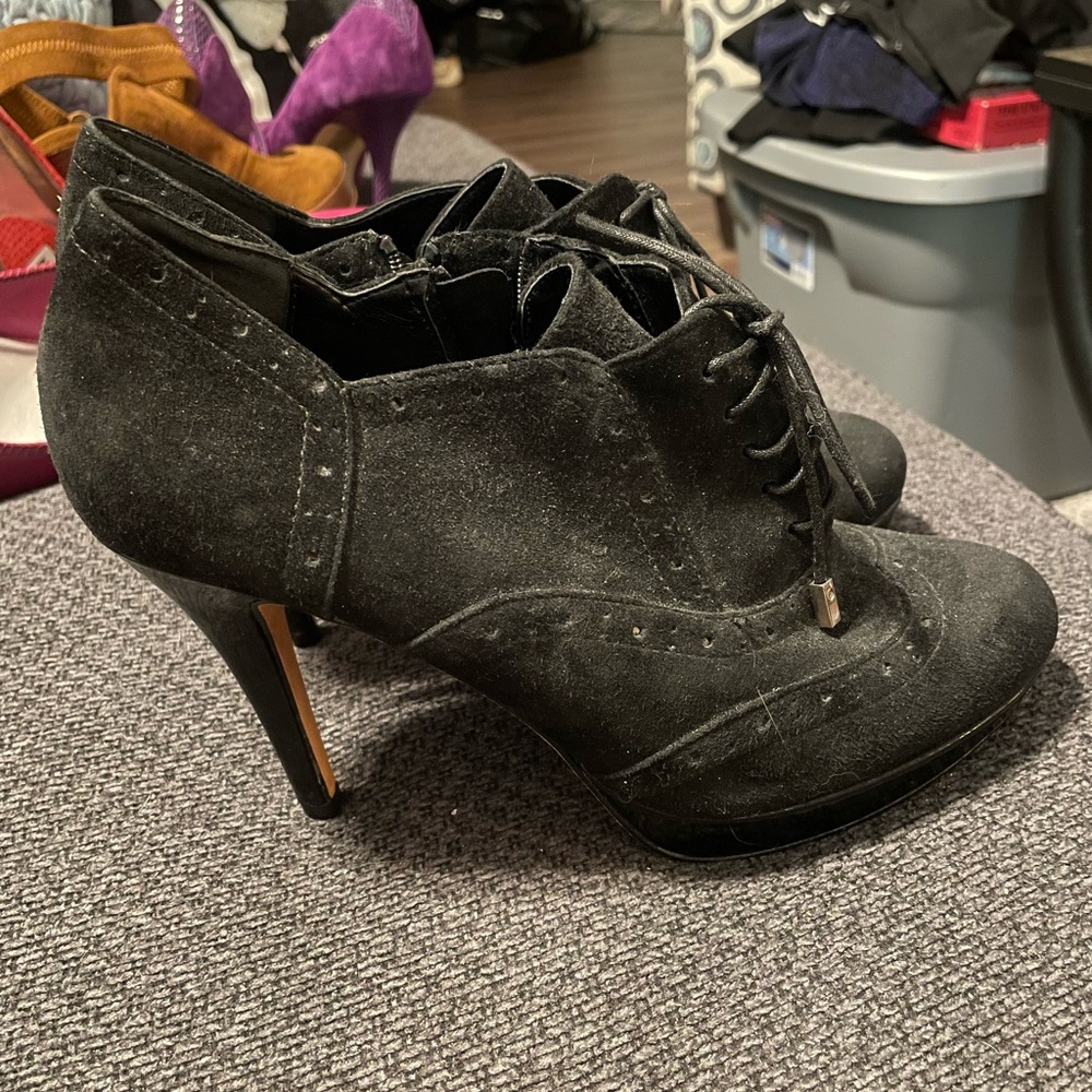 Black Velvet WHBM lace up heels
